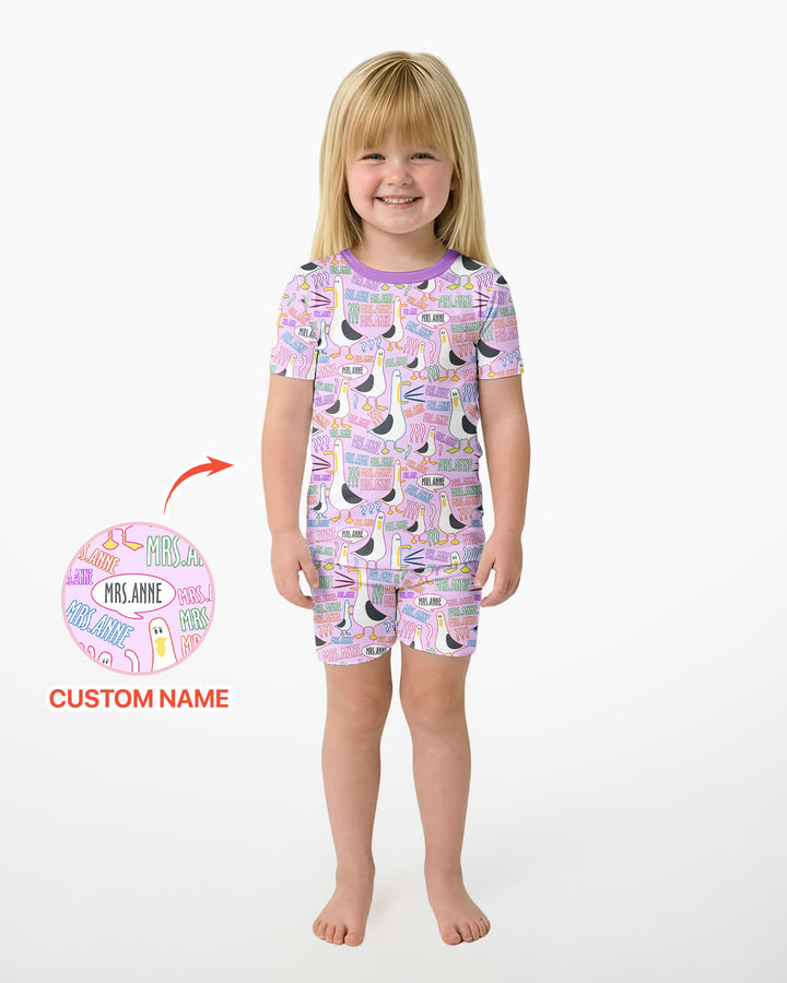 Teacher Teacher Teacher Funny Seagull Bamboo Two Piece Short Sleeve Shorts Pajama Set
