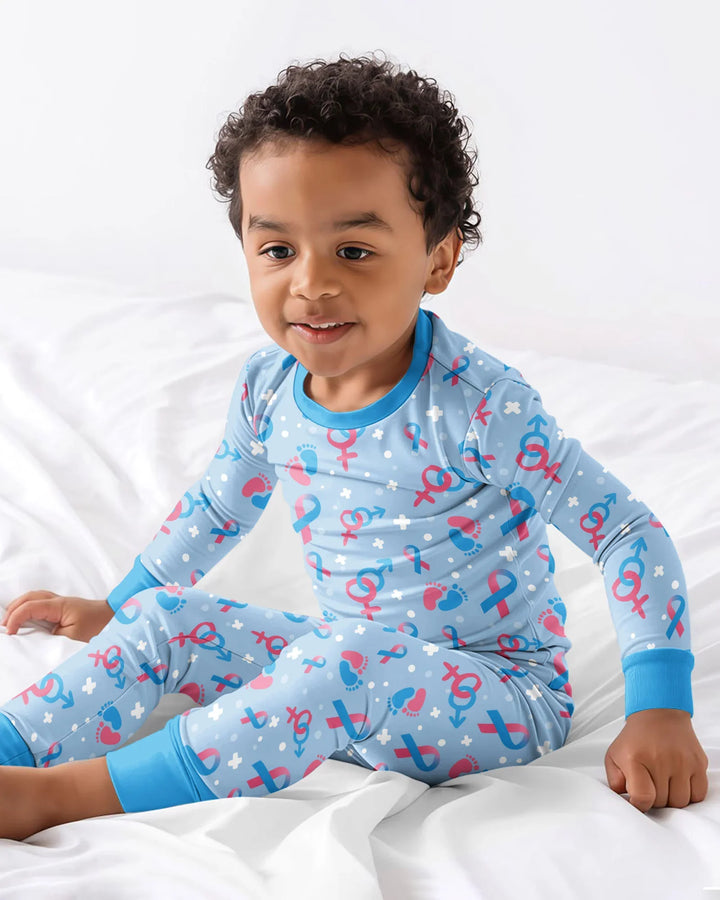 Infertility Awareness Blue and Pink Bamboo Two Piece Long Sleeve Pajama Set