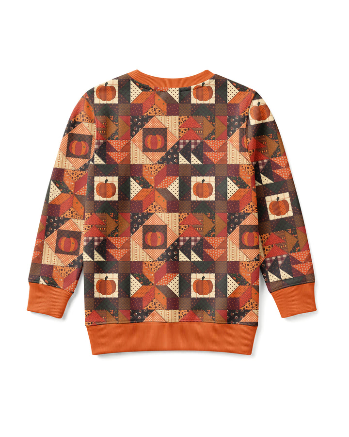 Vintage Pumpkin Patchwork Fall Bamboo Crewneck Sweatshirt