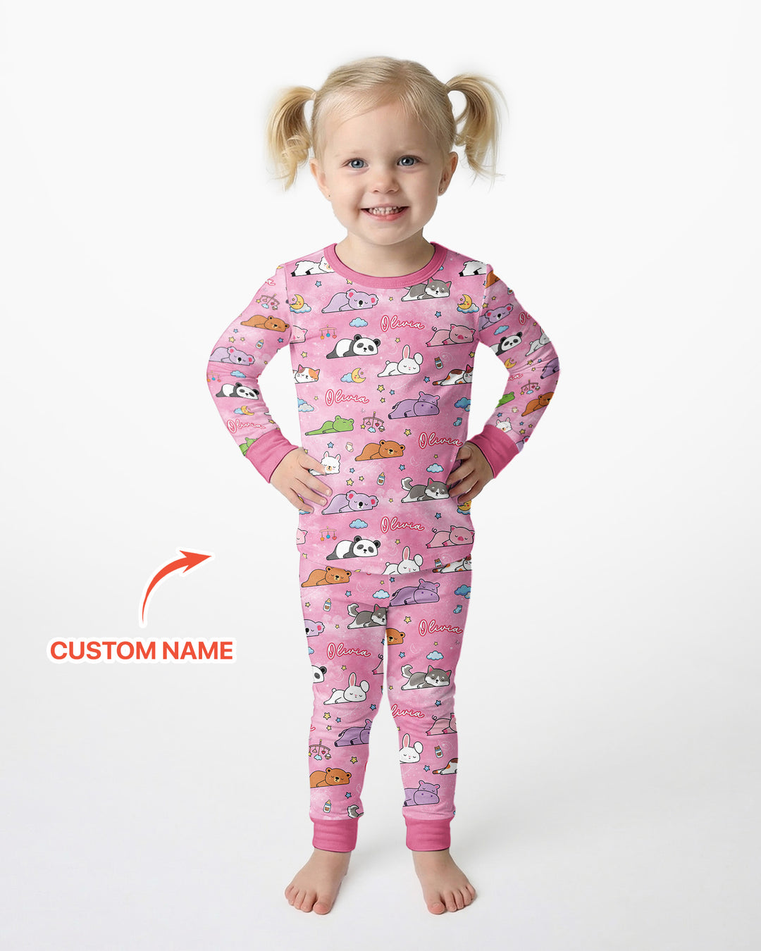 Custom Name Sleeping Cutie Bamboo Two Piece Long Sleeve Pajama Set