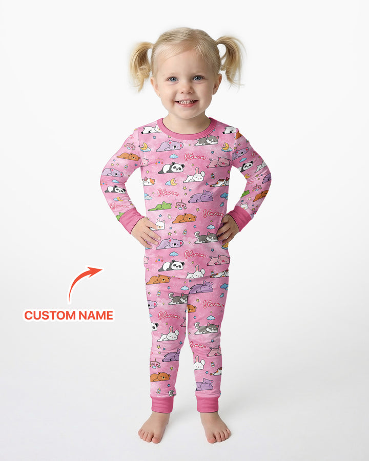 Custom Name Sleeping Cutie Bamboo Two Piece Long Sleeve Pajama Set