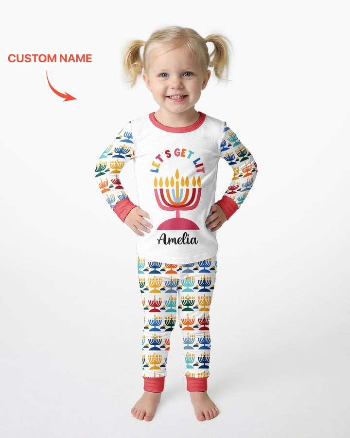 Let's Get Lit Hanukkah Bamboo Two Piece Long Sleeve Pajama Set