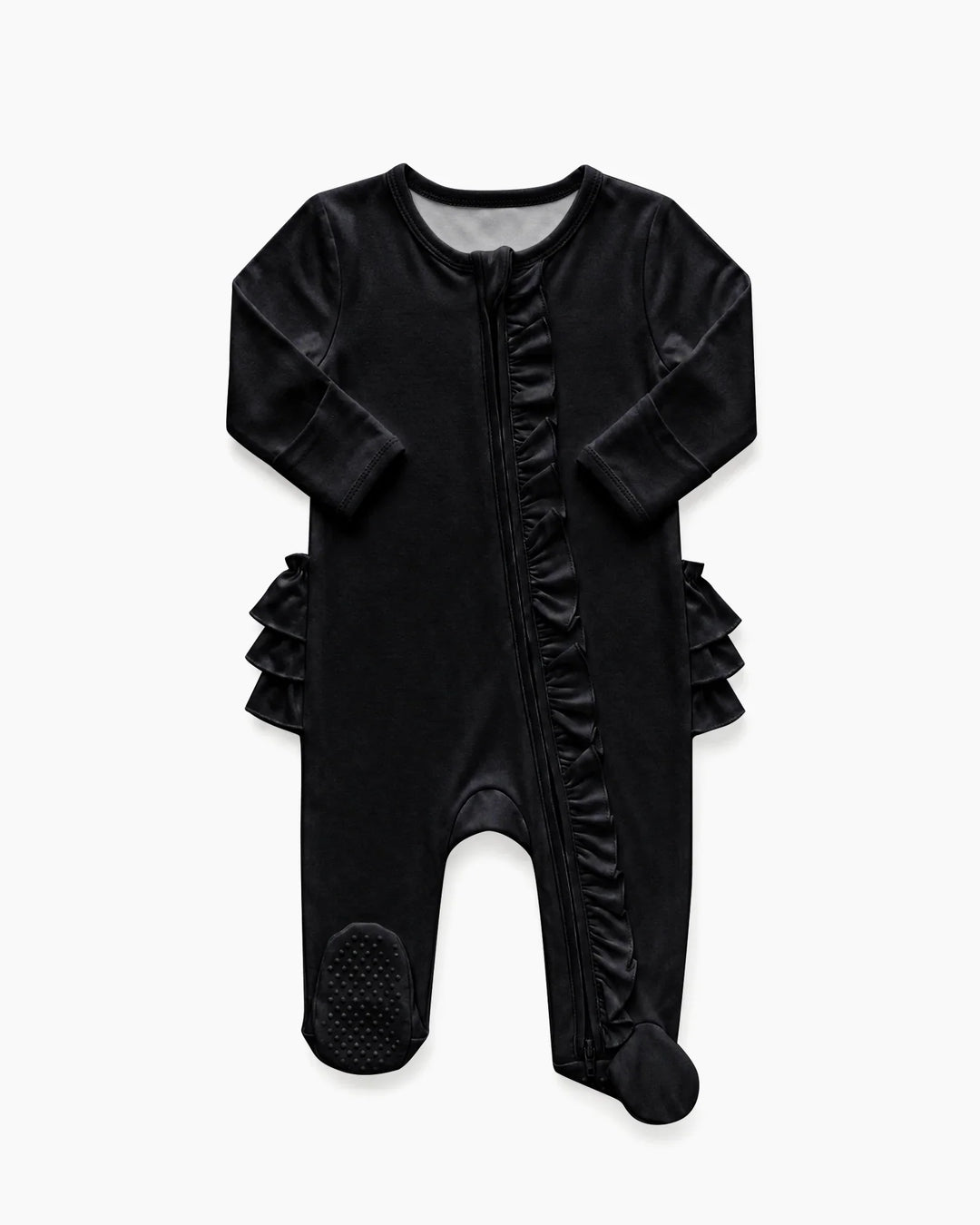 Solid Color Zipper Ruffle Footie