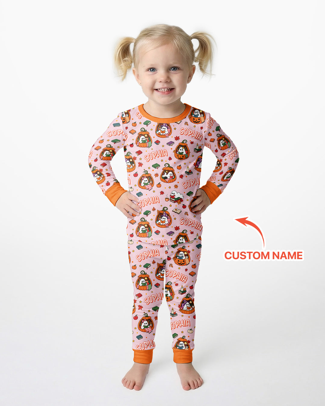 Bookish Ghost Halloween Custom Name Bamboo Two Piece Long Sleeve Pajama Set