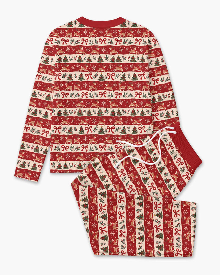 Vintage Reindeer Christmas Stripes Bamboo Men's Pajama Set