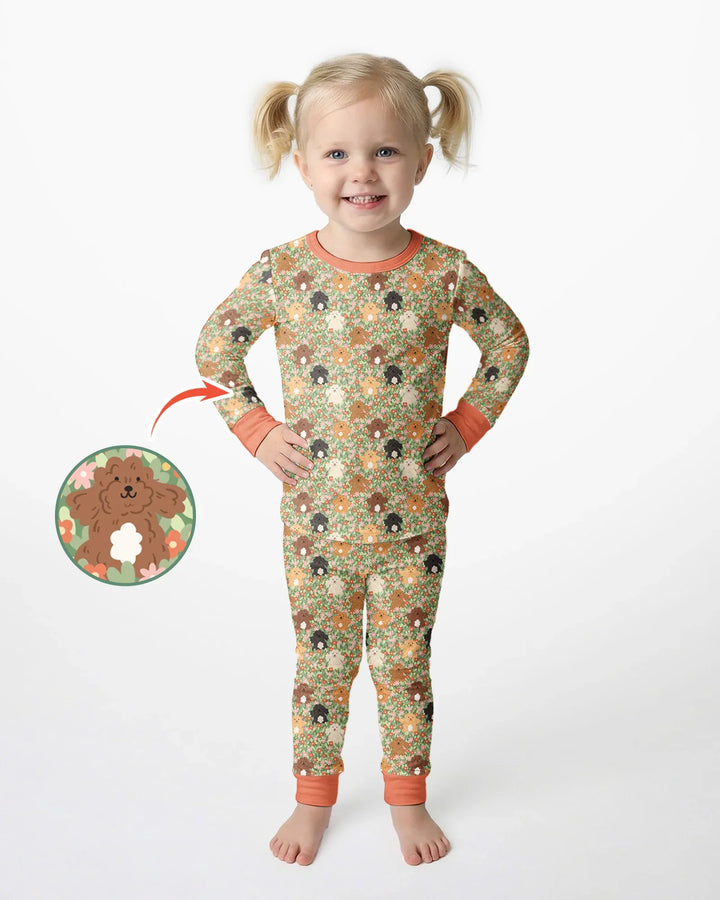 Puppy Garden Family MatchingBamboo Two Piece Long Sleeve Pajama Set