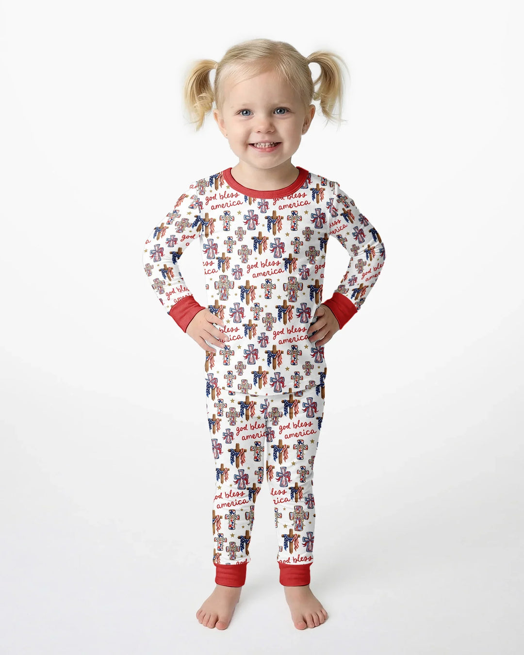 God Bless America Family Matching Bamboo Two Piece Long Sleeve Pajama Set