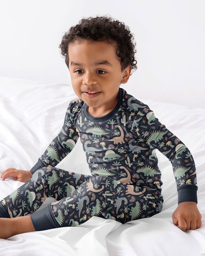 Navy Jurassic Jungle Bamboo Two Piece Pyjamas Set