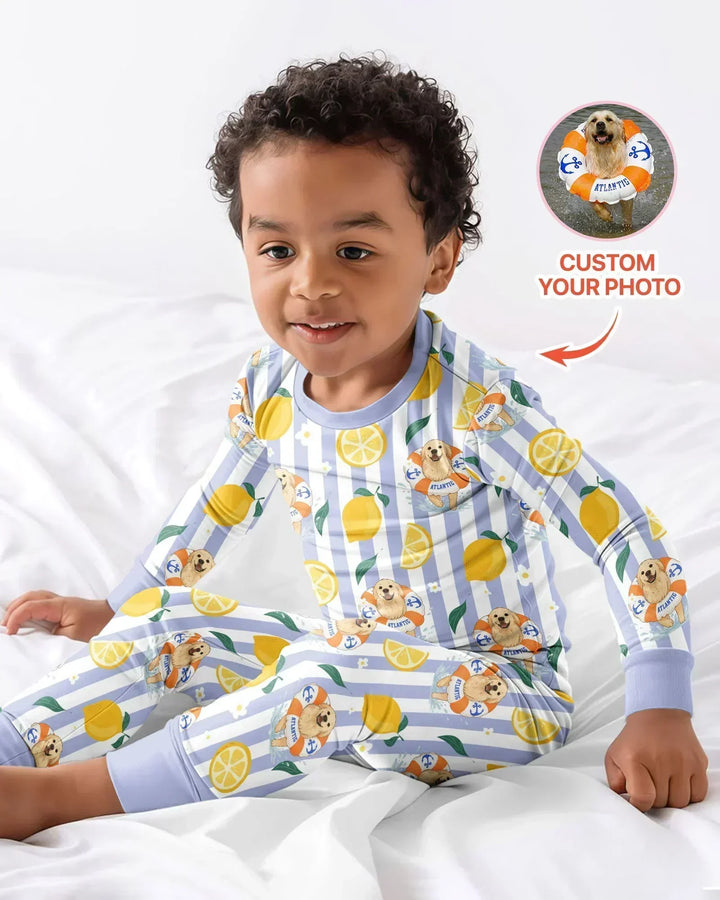 Custom Image Summer Lemon Bamboo Two Piece Long Sleeve Pajama Set