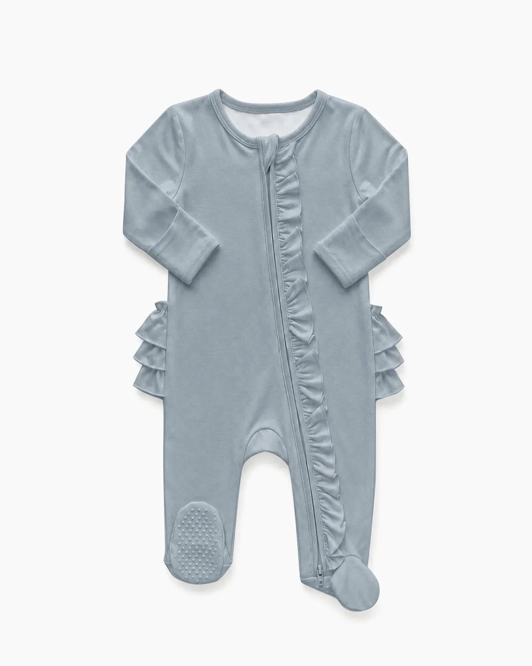 Solid Color Zipper Ruffle Footie