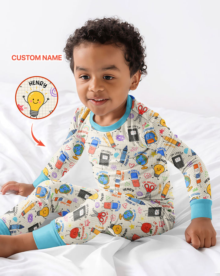 School Squad Custom Name Bamboo Two Piece Long Sleeve Pajama Set