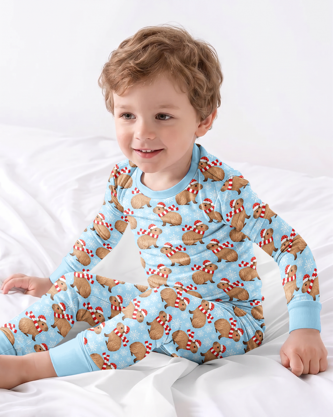 Holiday Capybaras Bamboo Two Piece Long Sleeve Pajama Set