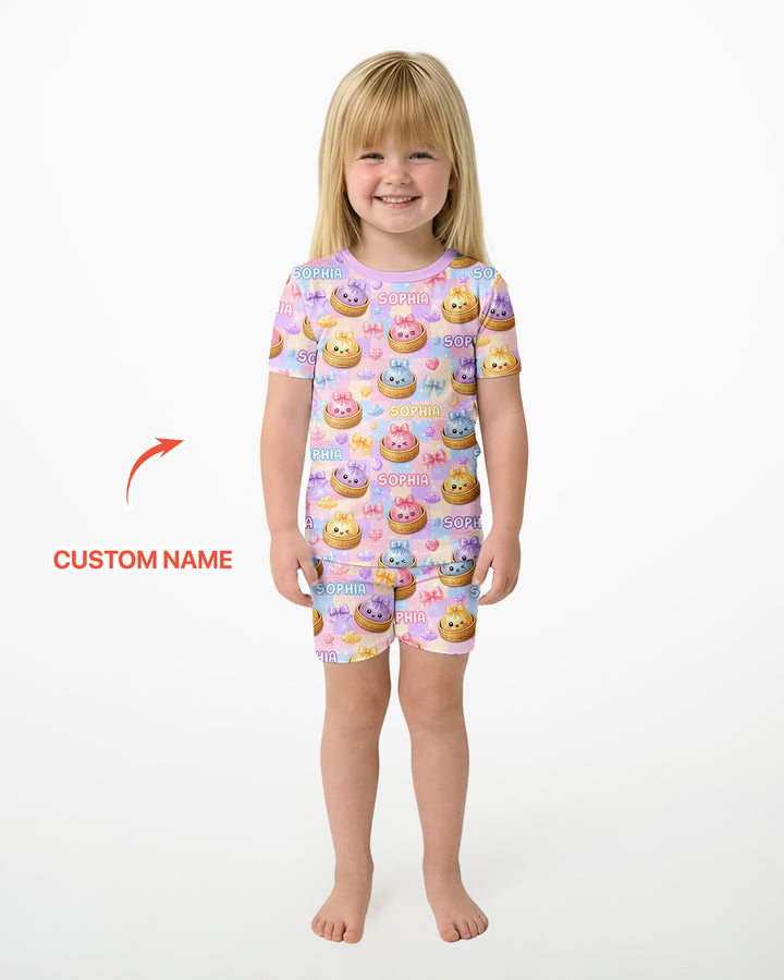 Custom Name Coquette Glitter Dumpling Bamboo Two Piece Short Sleeve Shorts Pajama Set