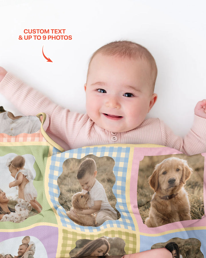 Custom Photo Gingham Family Bamboo Blanket