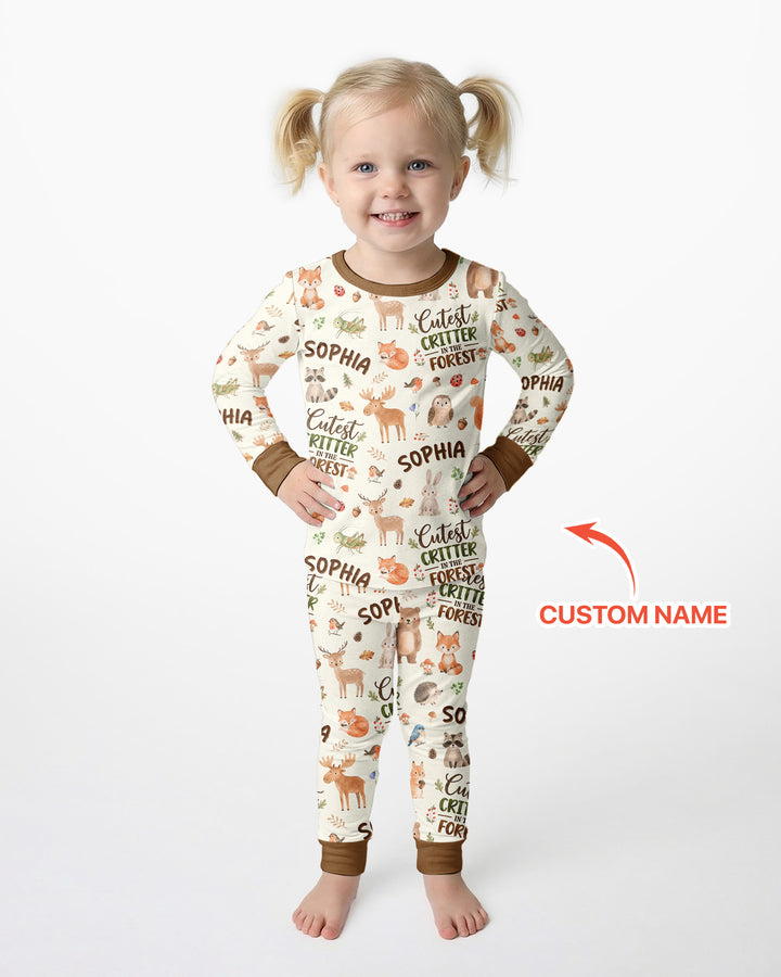 Custom Name Cutest Critter In The Forest Bamboo Two Piece Long Sleeve Pajama Set