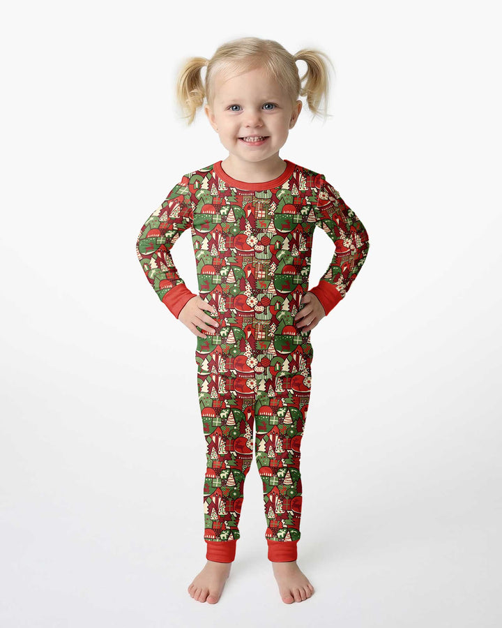 Christmas Time Mosaic Bamboo Two Piece Long Sleeve Pajama Set