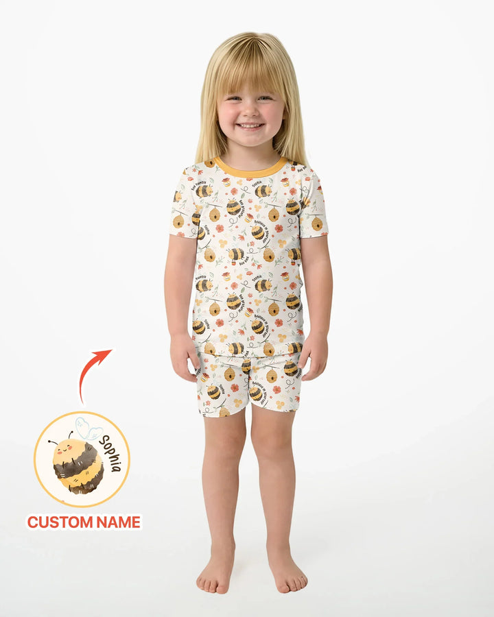 Bee Kind Custom Name Bamboo Two Piece Short Sleeve Shorts Pajama Set