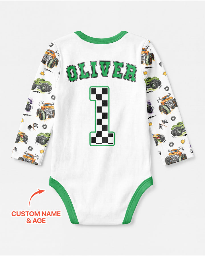 Personalized Monster Truck Birthday Bamboo Bodysuit
