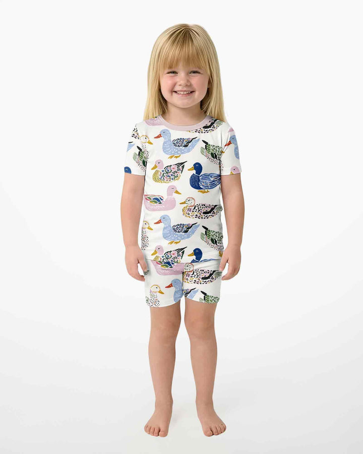 Whimsical Garden Ducks Bamboo Two Piece Short Sleeve Shorts Pajama Set