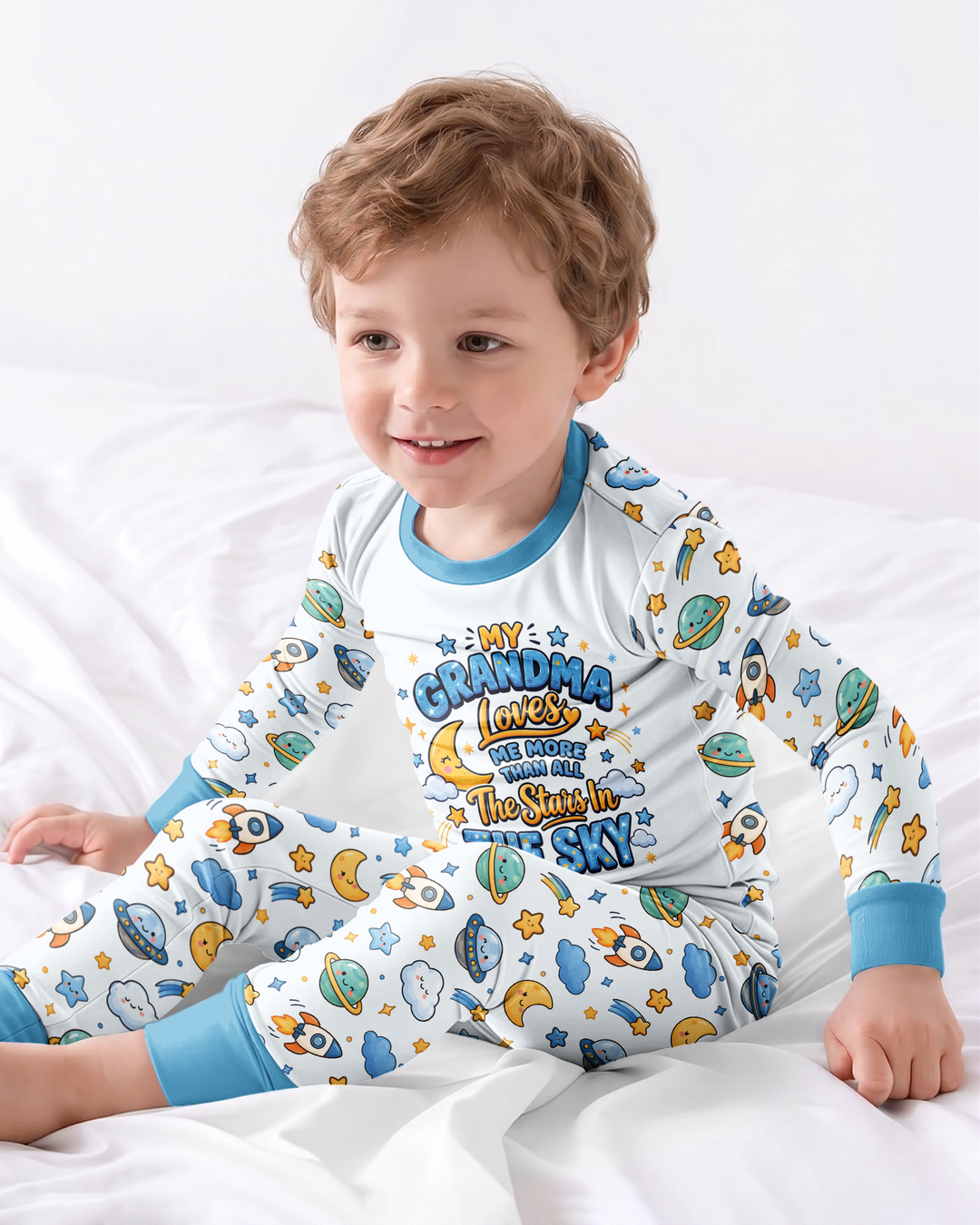 My Grandma Loves Me More Than All The Stars Bamboo Two Piece Long Sleeve Pajama Set