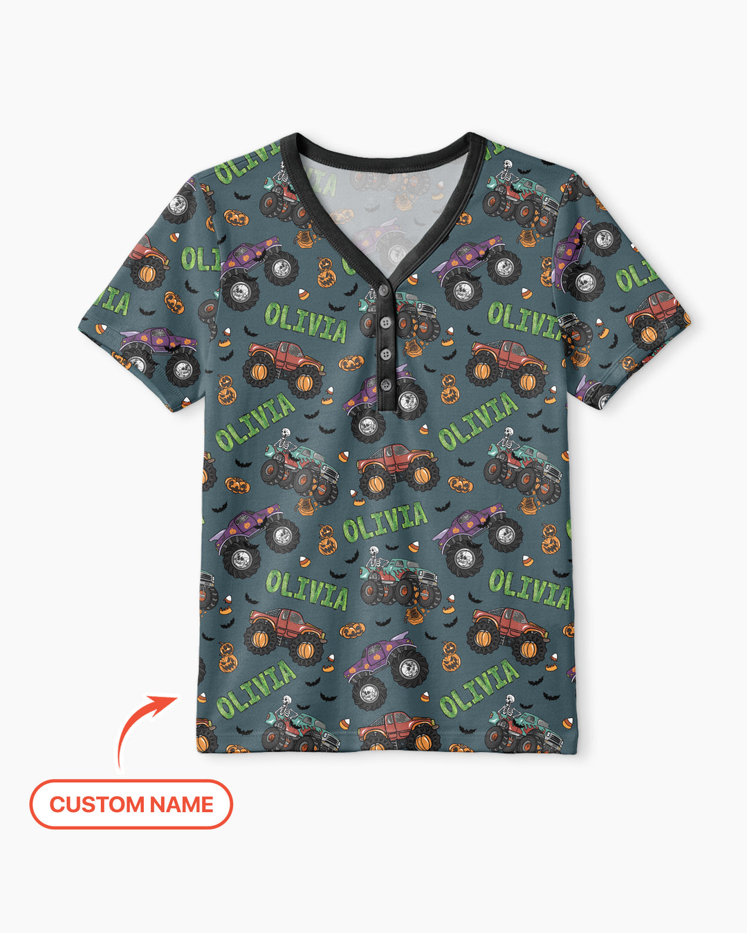 Custom Name Haunted Monster Trucks  Bamboo Women Short Sleeve Short Pajama Set