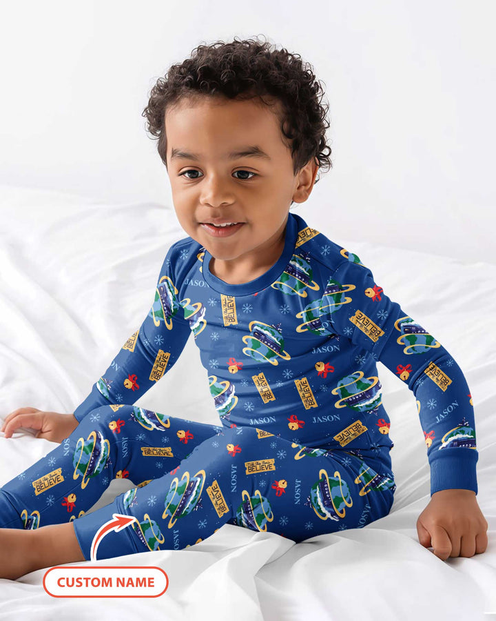 Custom Name Christmas Express Train Bamboo Two Piece Long Sleeve Pajama Set