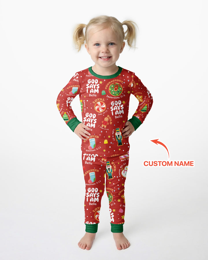 Merry Christmas God Says I Am Custom Name Bamboo Two Piece Long Sleeve Pyjamas Set