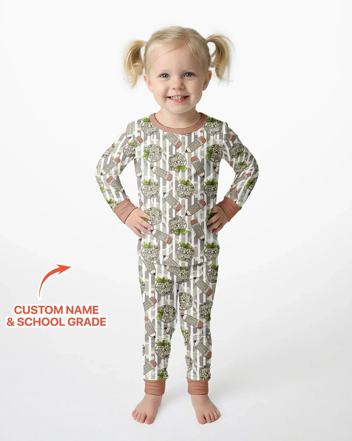 Custom Name Camo Apple Days Bamboo Two Piece Long Sleeve Pajama Set