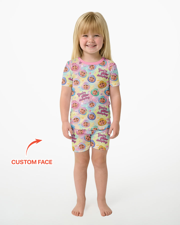 Custom Photo You're Glitter Dumpling Bamboo Two Piece Short Sleeve Shorts Pajama Set