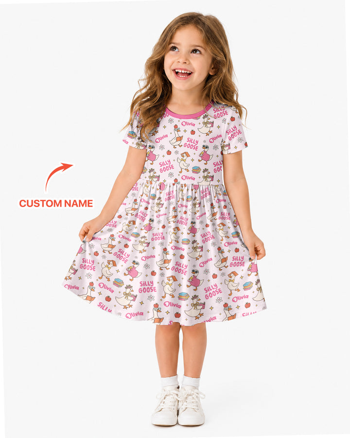 Custom Name Silly Goose Back to School Bamboo Twirl Dress