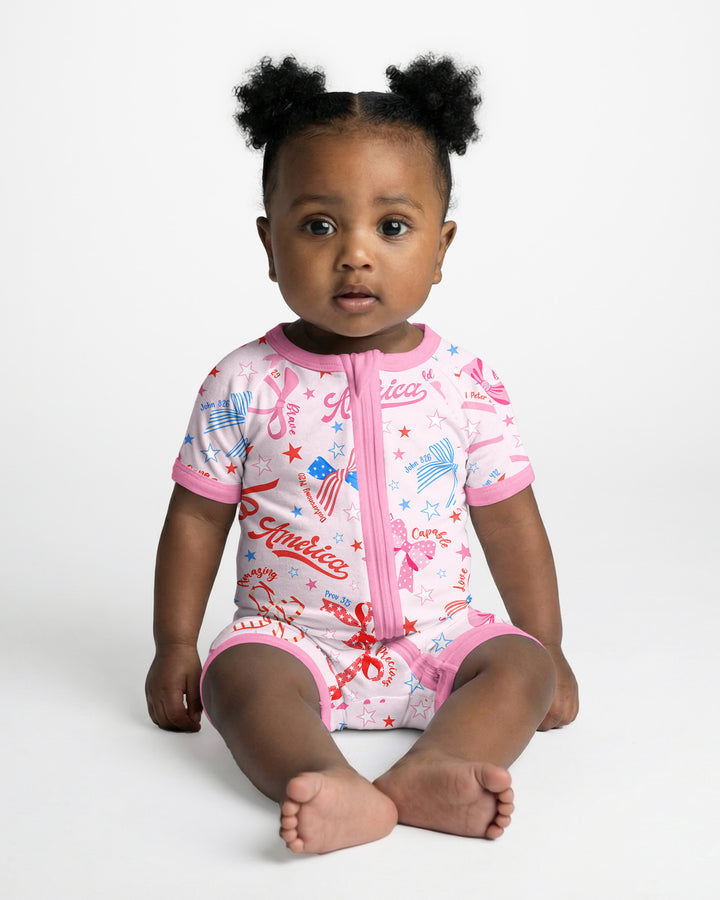 Pink Girly Patriotic Bamboo Shorty Zippy