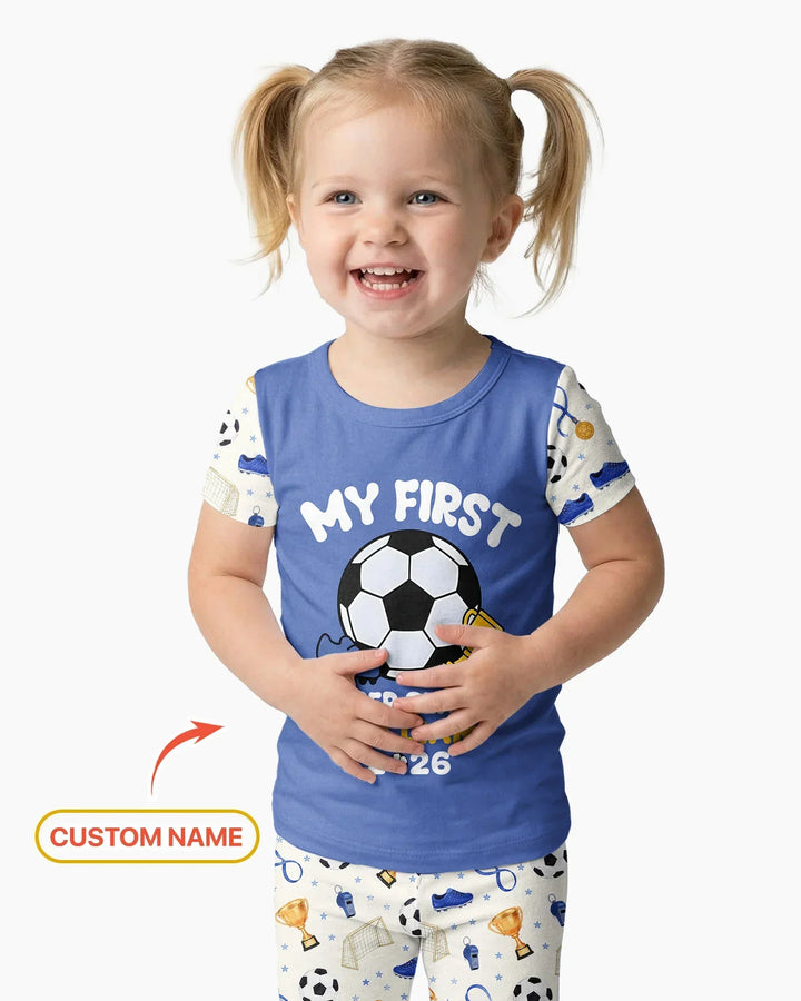 Custom Name My First Soccer Season Bamboo Two Piece Short Sleeve Pajama Set