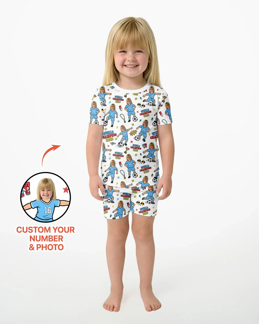 Custom Photo World Champion 2026 Family Matching Bamboo Two Piece Short Sleeve Shorts Pajama Set
