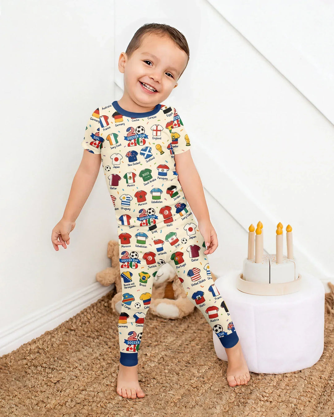 2026 Soccer World Jersey Flag Bamboo Two Piece Short Sleeve Pajama Set