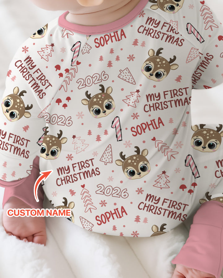 Custom Name Cute Reindeer My First Christmas Bamboo Convertible Zippy