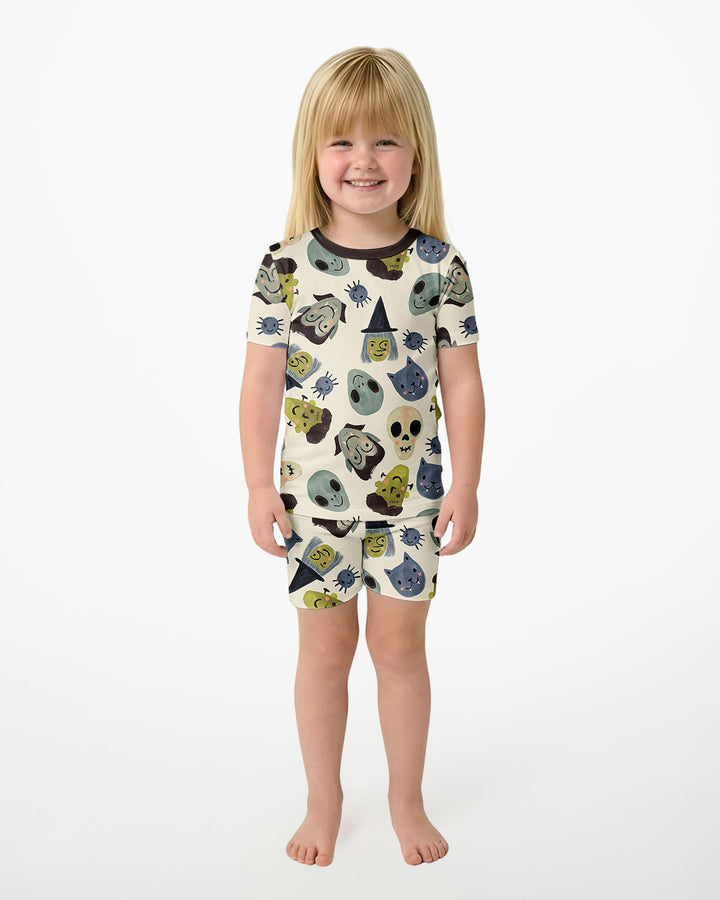 Halloween Face Bamboo Two Piece Short Sleeve Shorts Pyjamas Set
