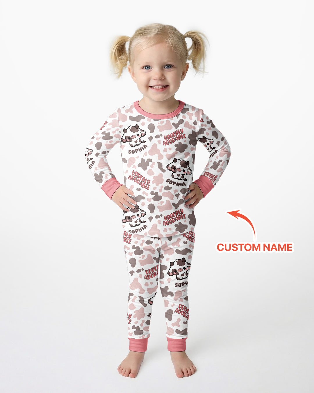 Udderly Adorable Custom Name Bamboo Two Piece Long Sleeve Pajama Set