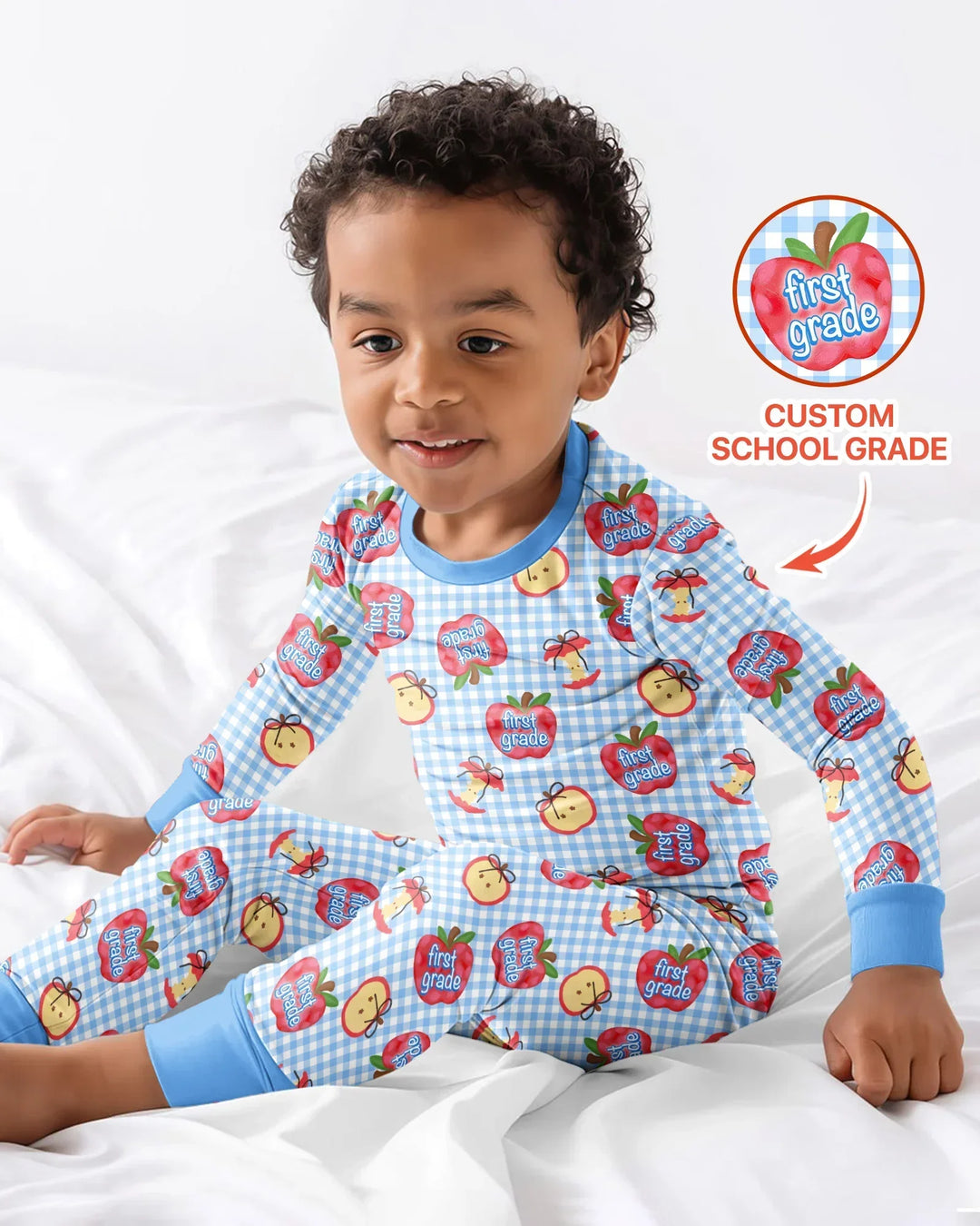 Custom School Grade Apple Days Bamboo Two Piece Long Sleeve Pajama Set