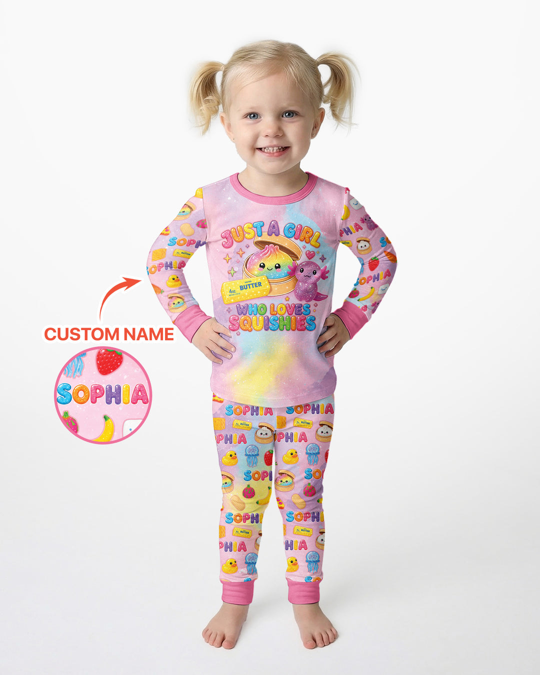 Just A Girl Who Loves Squishy Custom Name Bamboo Two Piece Long Sleeve Pajama Set