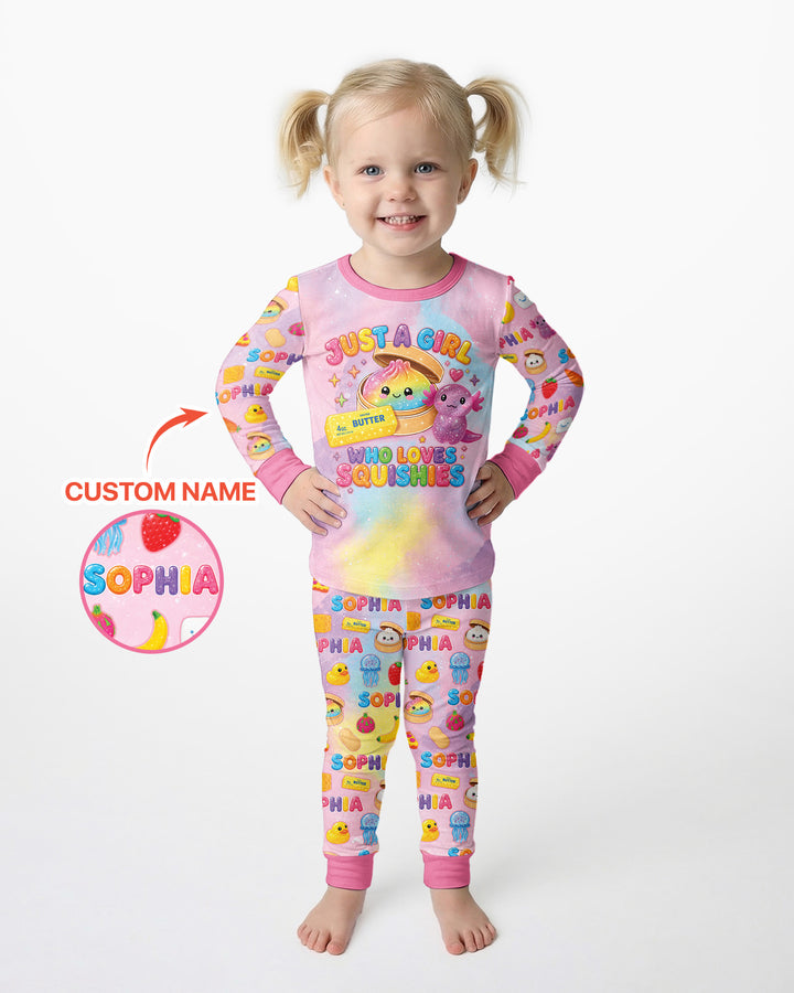 Just A Girl Who Loves Squishy Custom Name Bamboo Two Piece Long Sleeve Pajama Set