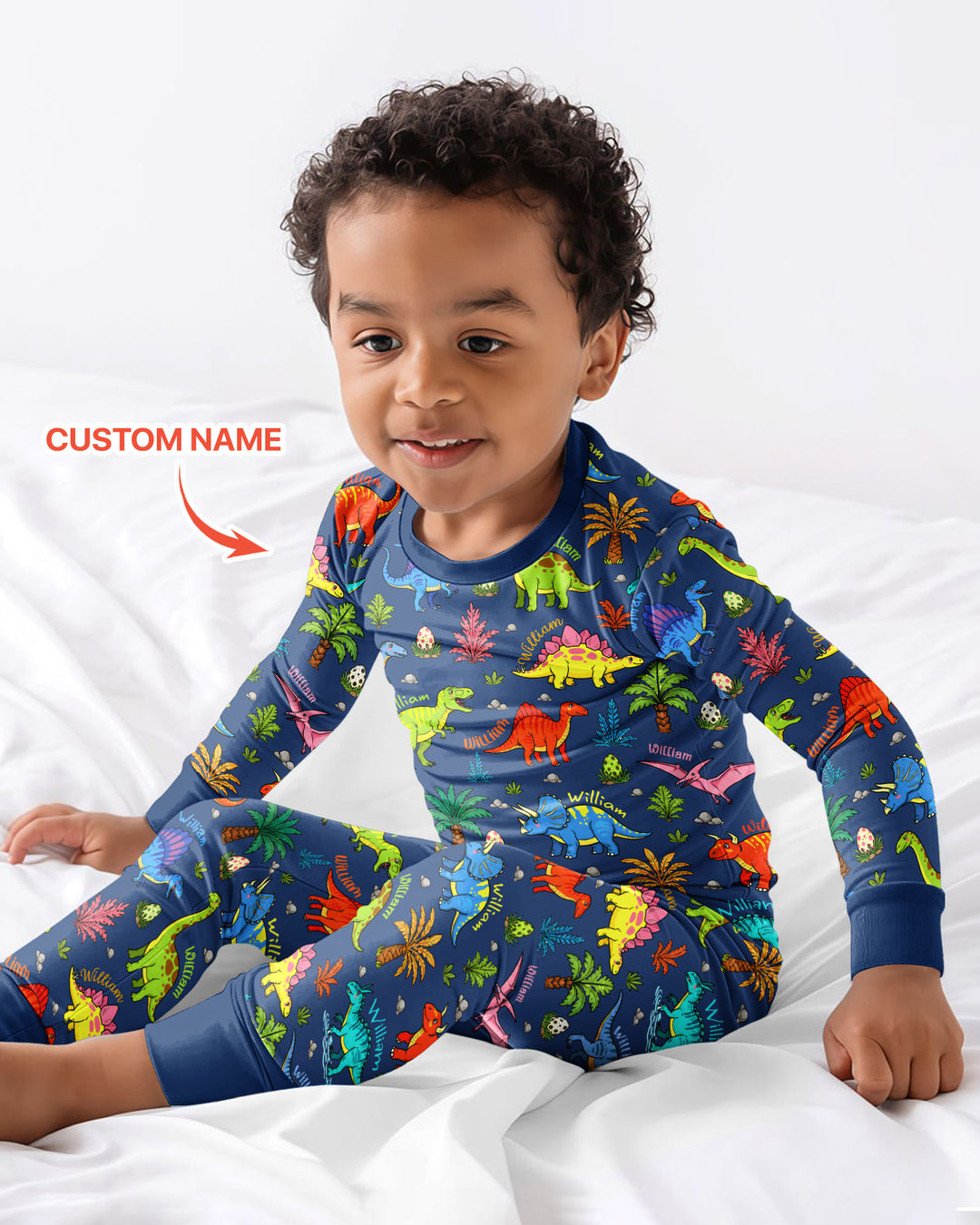 Dino Field Guide Custom Name Bamboo Two Piece Long Sleeve Pajama Set