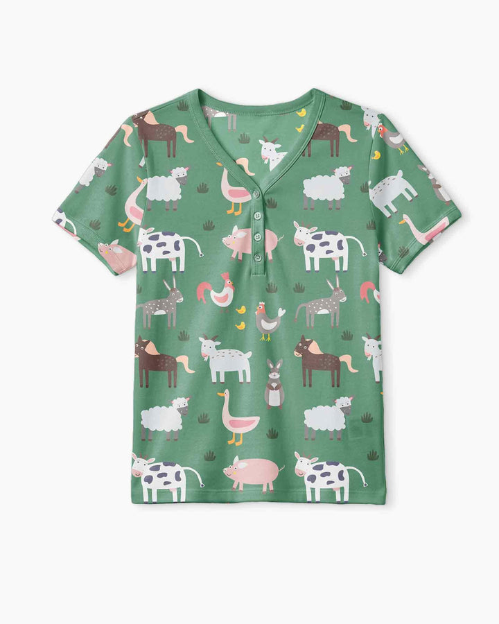 Green farm animals Bamboo Women Short Sleeve Short Pajama Set