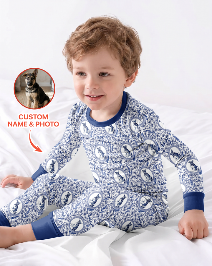 Custom Pet Photo Chinoiserie Garden Bamboo Two Piece Long Sleeve Pajama Set