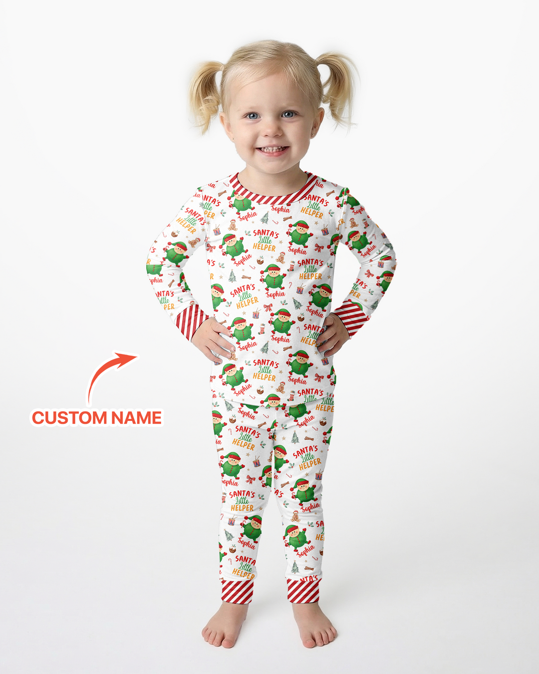 Custom Name Santa's Little Helper Bamboo Two Piece Long Sleeve Pajama Set