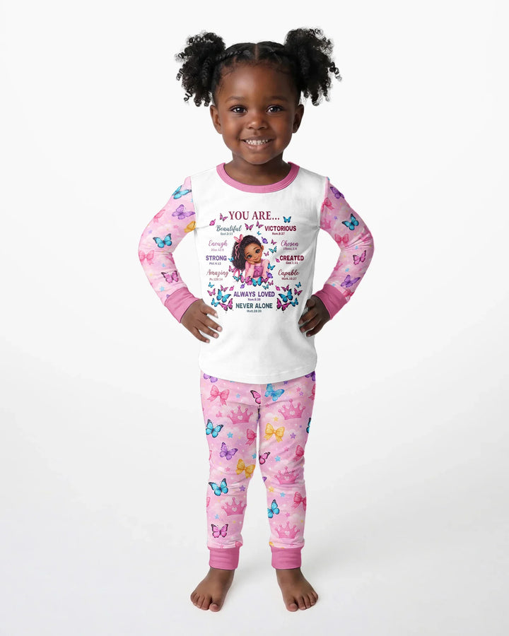 Black Girl Religious You Are Beautiful Bamboo Two Piece Long Sleeve Pajama Set