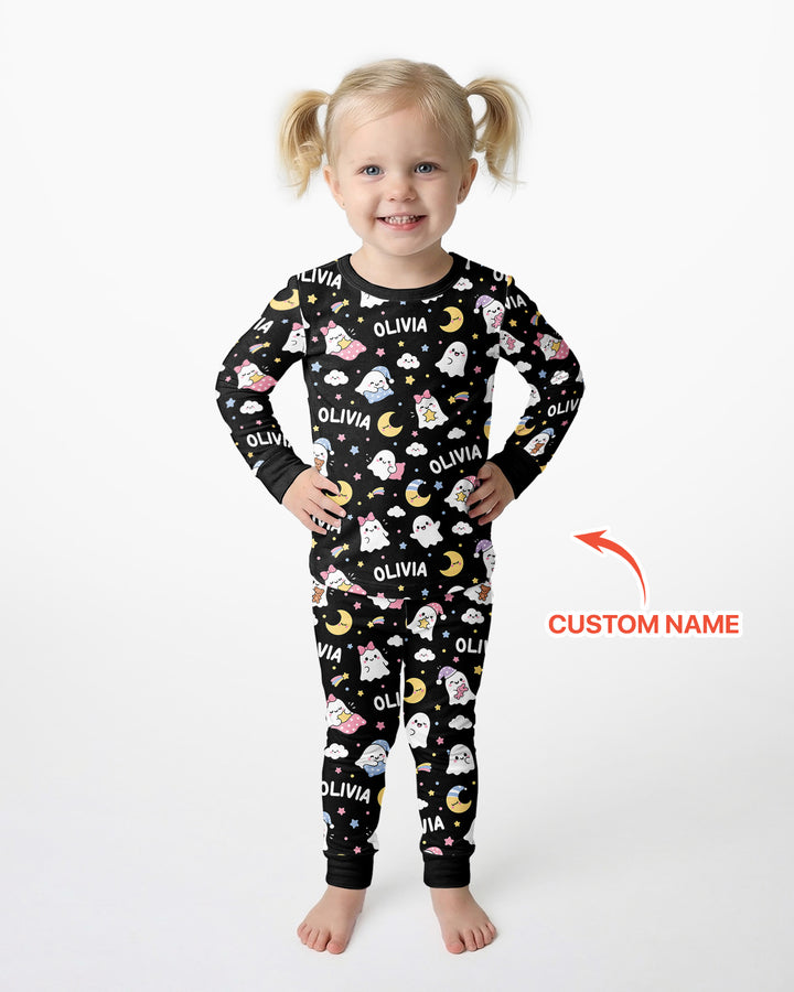 Sweet Dreams Cute Ghost Custom Name Bamboo Two Piece Long Sleeve Pajama Set