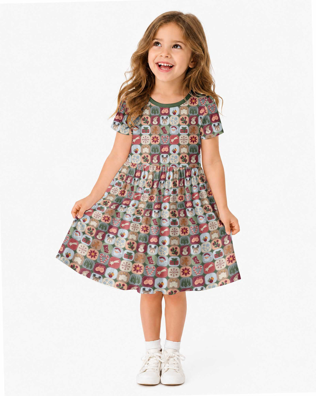 Christmas Felt Patchwork Bamboo Twirl Dress