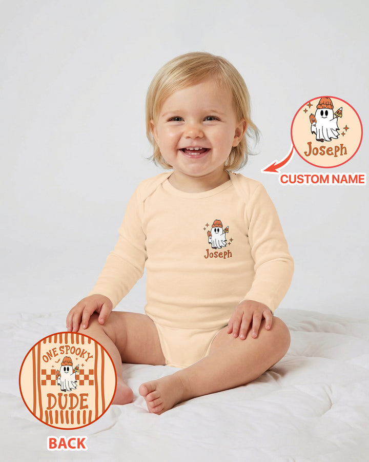 Custom Name Ghost One Spooky Dude Halloween Bamboo Bodysuit