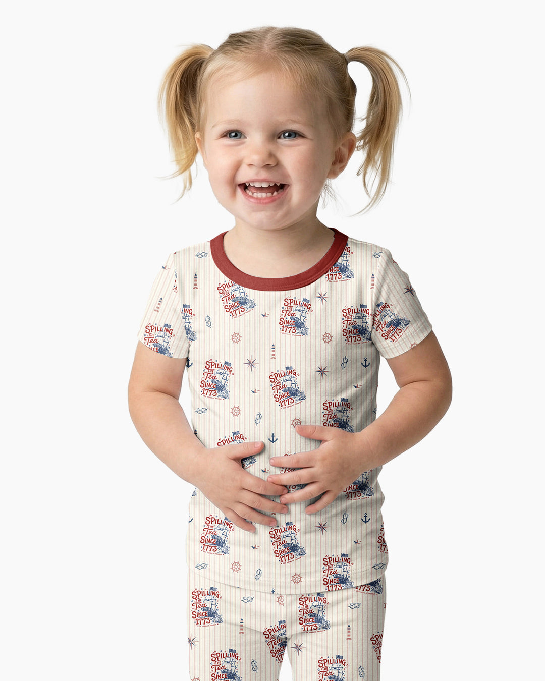Spilling The Tea Since 1773 Family Matching Bamboo Two Piece Short Sleeve Pajama Set