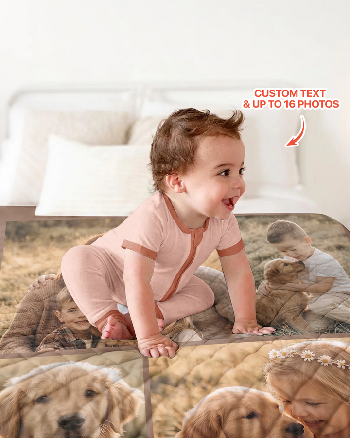 Custom Pet Photo Collage Bamboo Quilt Blanket